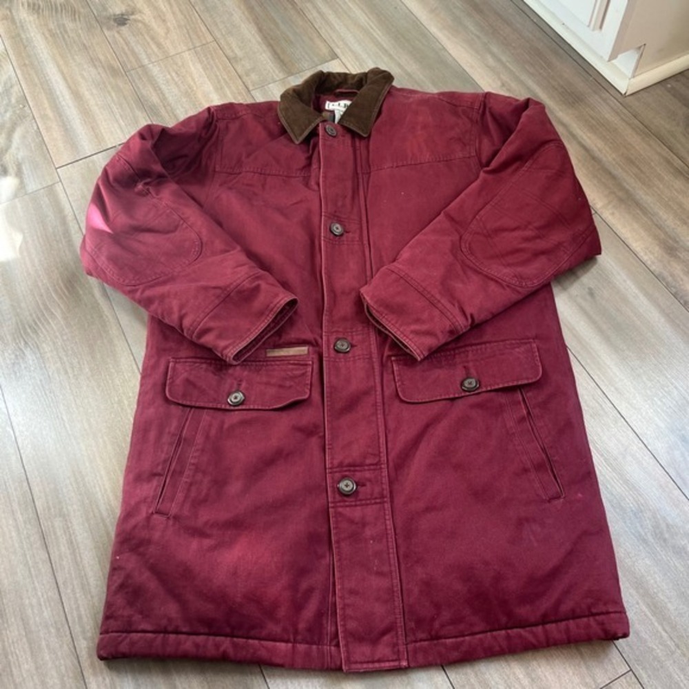 LL Bean Mens Tall Medium Maroon Canvas Field‎ Barn Coat Plaid Lined AQ30